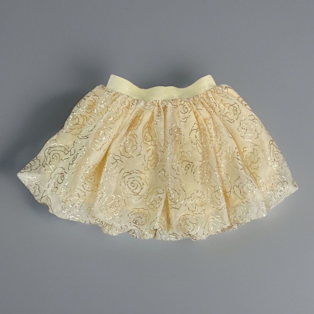 Disney Princess Belle Bubble Skirt 3T Yellow Gold Rose Print Costume